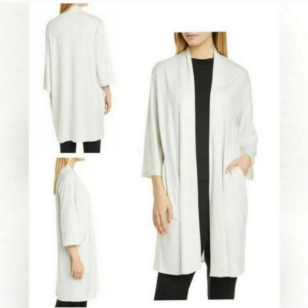 Eileen Fisher Cream Cardigan Tencil Open Drape Sweater Small - Picture 2 of 9